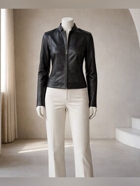 Vintage Y2K Zara Motorcycle Leather Jacket Black Womens Size 2XL Fits Smaller!!